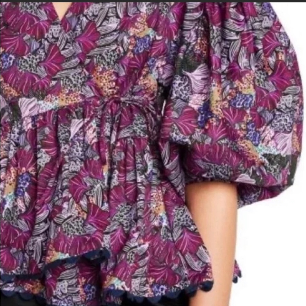 KIKA VARGAS Women’s Size XL Top Blouse Wrap Style Peplum Floral Purple NWT - Picture 3 of 16